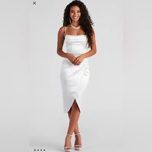 Windsor Margaret Formal Satin Wrap Midi Dress. Large. New